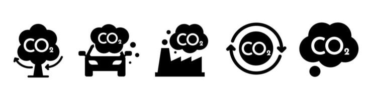 CO2 Emission Reduction Icons. Factory, Car, Tree, Oxygen and Eco Elements vector