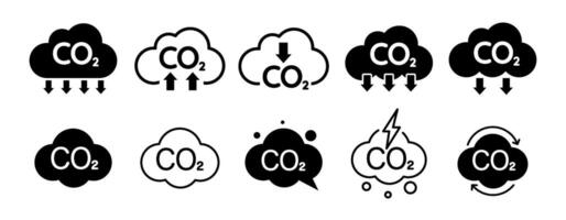 Minimal CO2 Reduction Icons. Simple Cloud-Based Eco vector