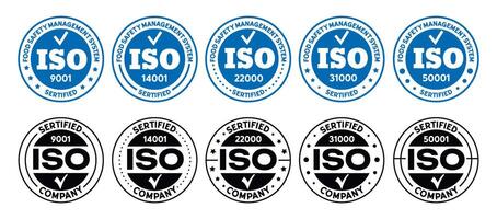 Set of ISO Certification Stamps. Round Simple Seals vector