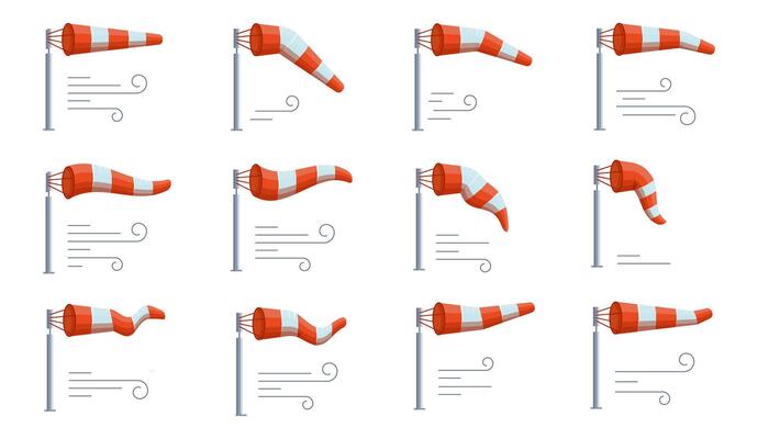 Windsock Icons. Colorful Wind Speed Measurement