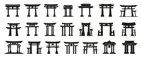 Torii Gate Silhouette Icons and Minimalist design. Traditional Japanese Entrance Set vector