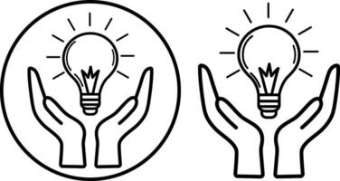The hands holding the light bulb symbolize innovation and creativity. The name of this image reflects the idea of a light bulb symbolizing ideas, with elements such as creativity. vector