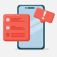 Concept of isolated wrong checklist. Negative checklist for problem, issue, failure in application. Emergency icon illustration vector