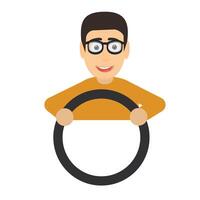 Man is the driver of the car. A man with a car steering wheel vector
