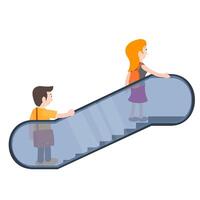 People on the escalator. Passengers climb the escalator stairs vector