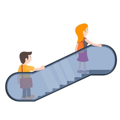 People on the escalator. Passengers climb the escalator stairs