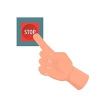 The stop button. The hand presses the stop button vector
