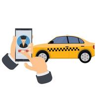 Calling a taxi car on a mobile phone. An application for calling a taxi on a smartphone vector