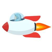 An astronaut is flying on a rocket. Space flight on a rocket vector
