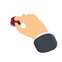 A red button with a hand. Click on the button vector