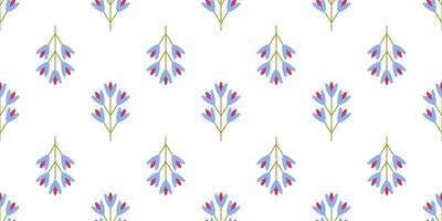 Blue minimalist flat flowers. Abstract floral seamless pattern on white background. Pretty background for print poster banner. vector