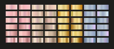 Gold rose, silver, holographic, bronze and golden foil texture gradation set. shiny hologram and metallic gradient collection vector