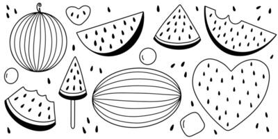 Watermelon set in doodle style. Slices of watermelon sketch set vector