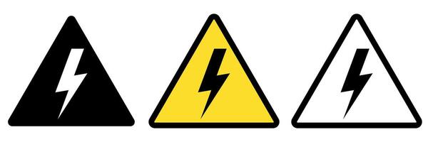 High voltage sign, lightning in triangle symbol icon set, illustration isolated on white background vector