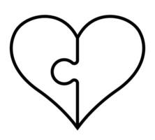 heart symbol composed of two puzzle pieces, black and white illustration of two halves of a heart shape isolated on white background vector