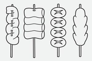 set of korean food with outline style good for coloring book, coloring page, icon, symbol, element design, etc vector