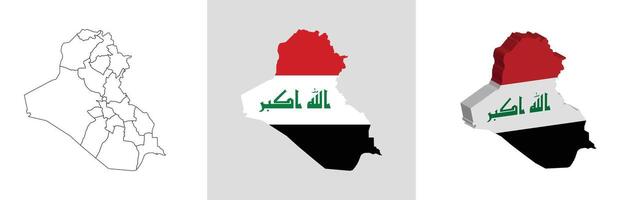 Iraq outline, fill with flag and 3d map vector