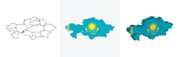Kazakhstan outline, fill with flag and 3d map vector