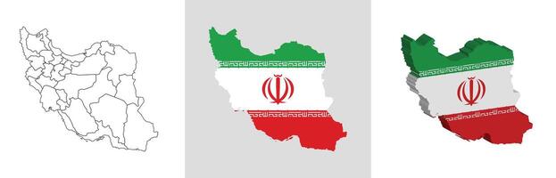 Iran outline, fill with flag and 3d map vector