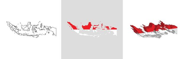 Indonesia outline, fill with flag and 3d map vector