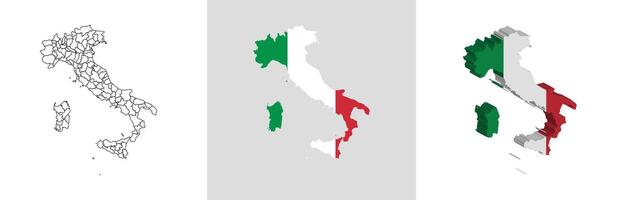 Italy outline, fill with flag and 3d map vector