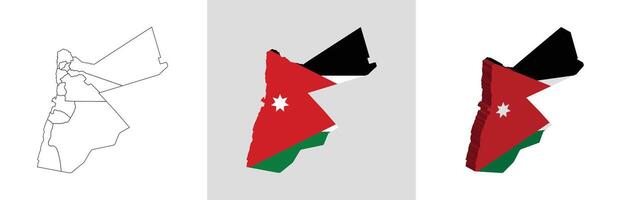 Jordan outline, fill with flag and 3d map vector