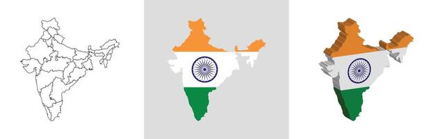 India outline, fill with flag and 3d map vector