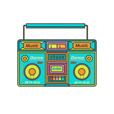 Old multi-colored tape recorder.