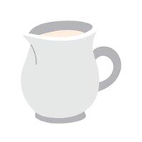 A vessel with plums or milk. Porcelain container with milk liquid for tea or coffee. A mug with a half-side spout. Retro flat-style tableware for liquids. Isolated color illustration vector