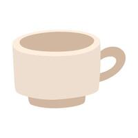 Porcelain glass cup with modern style handle. Tableware for drinks. A hot, invigorating drink for a traditional and cozy pastime. A warm drink. Flat color illustration vector