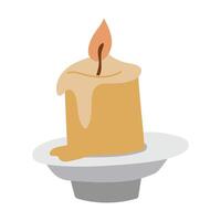 Illustration of a candle in the form of a candle sign. The flame symbol, the design of the flat illustration, stands for comfort. A simple burning candle on a stand vector