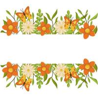 spring banner with colorful flowers, butterflies and space for text. Colored botanical illustration for greeting cards and invitations. vector