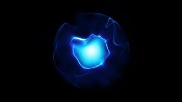 Blue fluid energy sphere with particle field. Abstract magical sphere with plasma. Energetic naturalistic minimalist orb for business, presentations. Virtual reality. Dark blue electric moving core. video