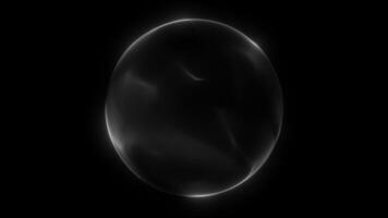 Gray glowing digital sphere of a stream of plasma particles on a dark background. Magical energy futuristic orb surrounded by fractal field. Fantasy sci fi dynamic shiny core. 4k 60fps looped graphic. video