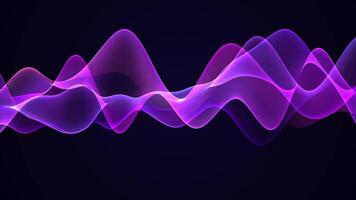 Abstract purple digital waves with light reflections on dark background. Purple cinematic intro animation. Shiny particle waves smoothly moving with soft bokeh effect. Technology, space, ai. video