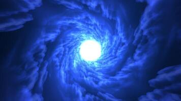 Colorful Cloud or Nebula Tunnel Travel. Flight throught bright blue glowing fantasy cloudy tunnel. Energy twist rotating cloudscape heaven gateway or shiny nebula portal. Turbulent magic air swirl. video