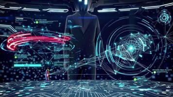 un futurista la seguridad cibernética interfaz, con ai detector y neutralizante amenazas en tiempo real video