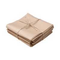 stack of beige fabric sheets tied with string, perfect for crafting and sewing projects png
