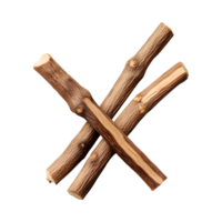 Licorice root sticks arranged in cross pattern, showcasing their natural texture and color png