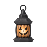 decorative Halloween lantern with pumpkin face, glowing warmly, adds festive charm png