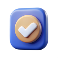 3D Render of Blue Rounded Square with Peach Circle and White Check Mark, Transparent png