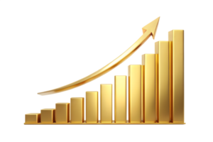 Golden Bar Chart Ascending with Arrow on Transparent Background, 3D Render png