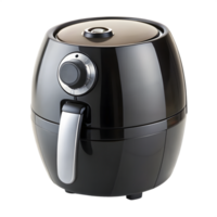 Isolated shiny modern black air fryer appliance on a transparent background png