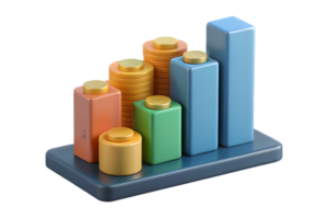 Ascending Colorful 3D Blocks Columns Chart, Metallic Caps, Modern on Transparent Background png