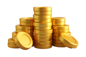 Shiny Golden Coins Stacks 3D Rendering Isolated on Transparent Background png