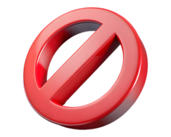 Shiny Red Not Allowed Sign with a Diagonal Line on a Transparent Background png