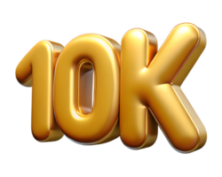 Glossy Golden 10K Numeral on Transparent Backdrop, 3D Rendering Elegant Design png