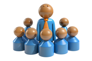 3D Render of Leader with Team of Spherical Head Figures on Transparent Background png
