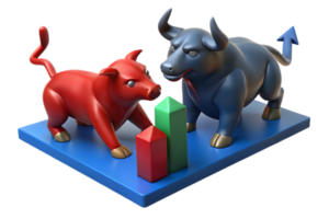 3D Red Pig and Blue Bull with Arrow Tail Character on Platform with Transparent Background png