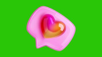 Iridescent Heart in Pink Speech Bubble A 3D Animation on Green Screen Background video